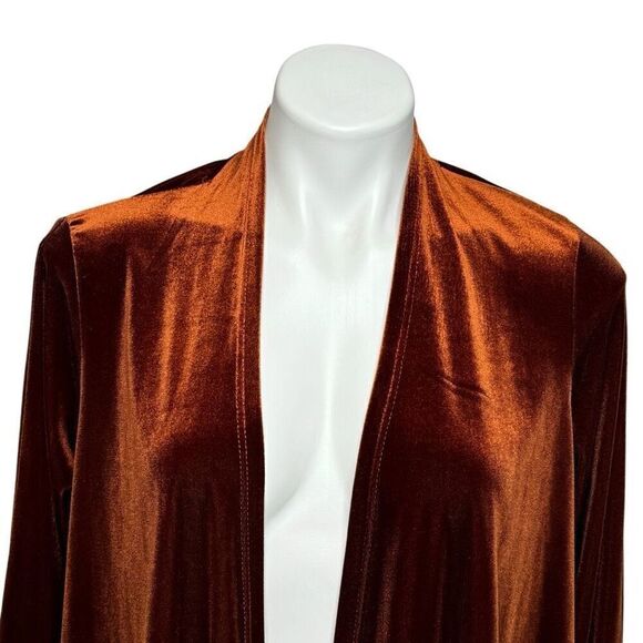 W5 velvet open front jacket with tie cuffs in a deep fall rust color size S - Picture 2 of 10